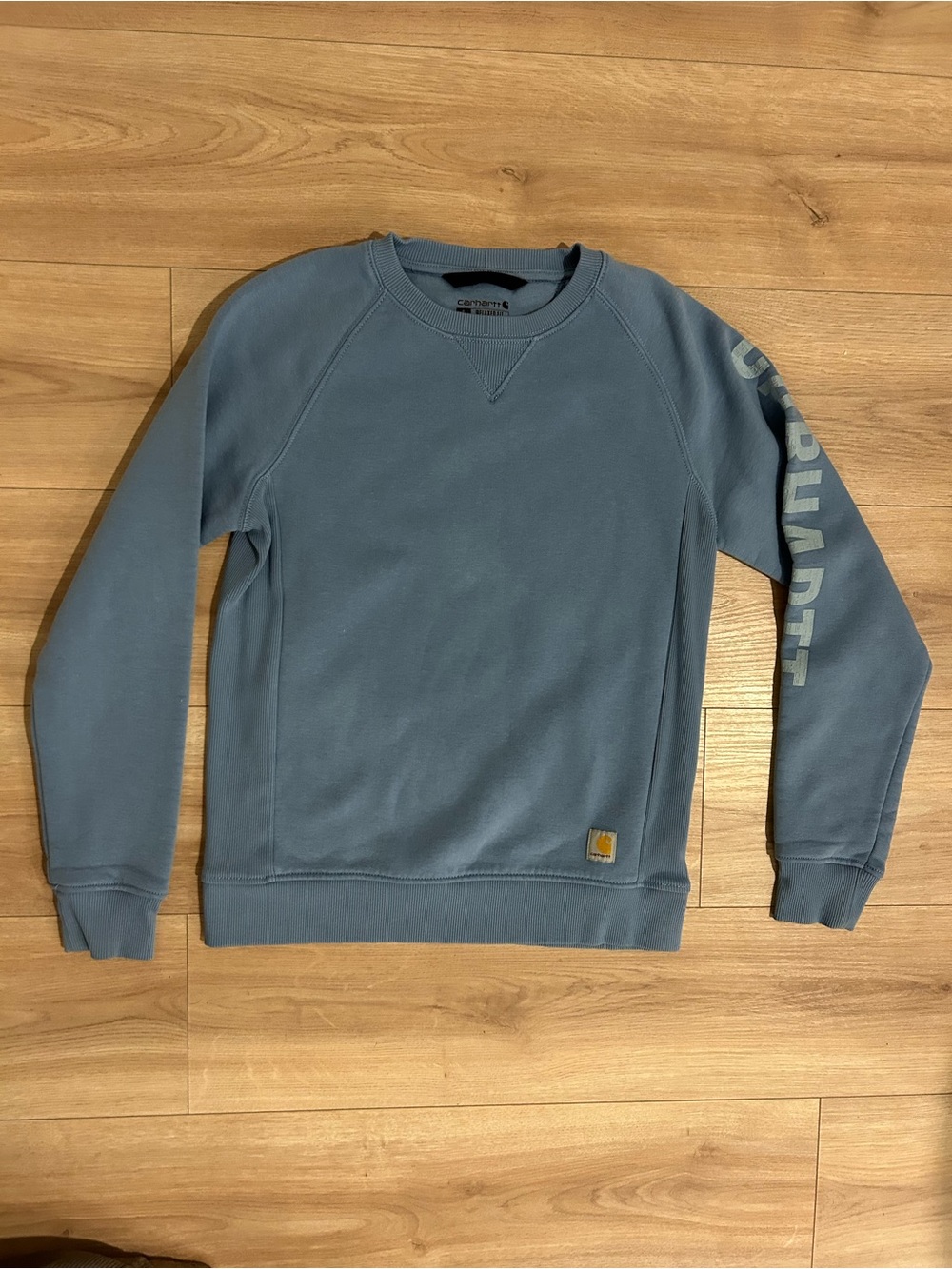 Carhartt Women's Slate Blue Crew Sweatshirt with Sleeve Logo